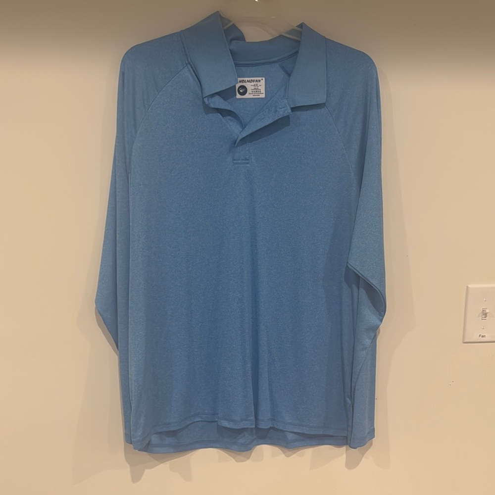 Classic Blue Long Sleeve Polo Shirt with Soft Cotton Blend
